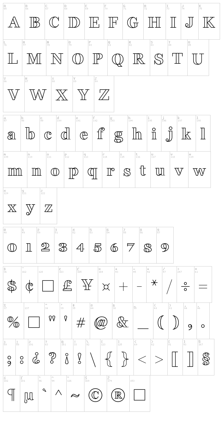 Fakedes Outline font map